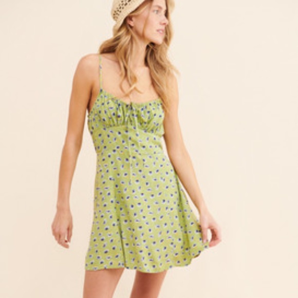 Urban Outfitters | Dresses | Urban Outfitters Green Uo Kamaryn Tiefront  Mini Dress In Green Floral Medium | Poshmark